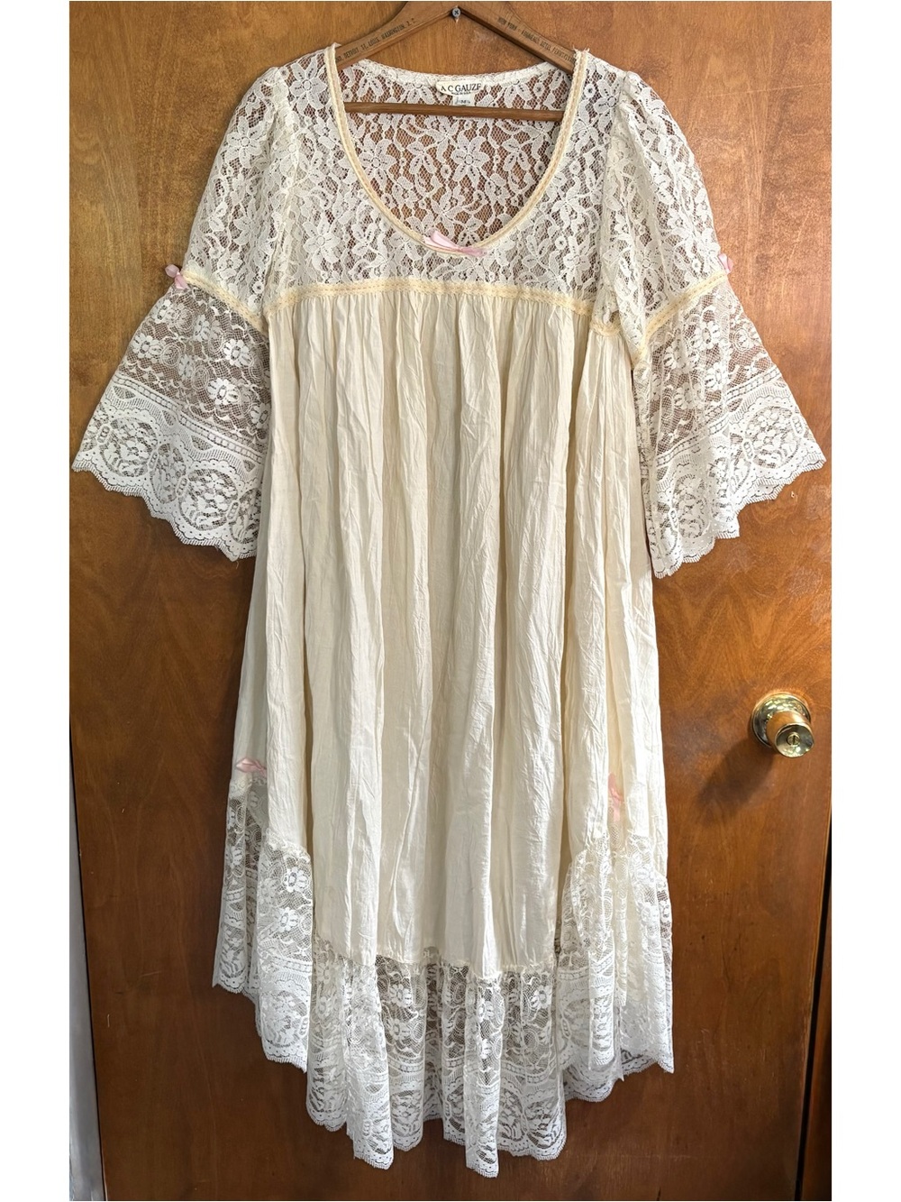 VINTAGE 70s White Babydoll Maxi Dress Victorian Ruffle Lace Edwardian Bridgerton